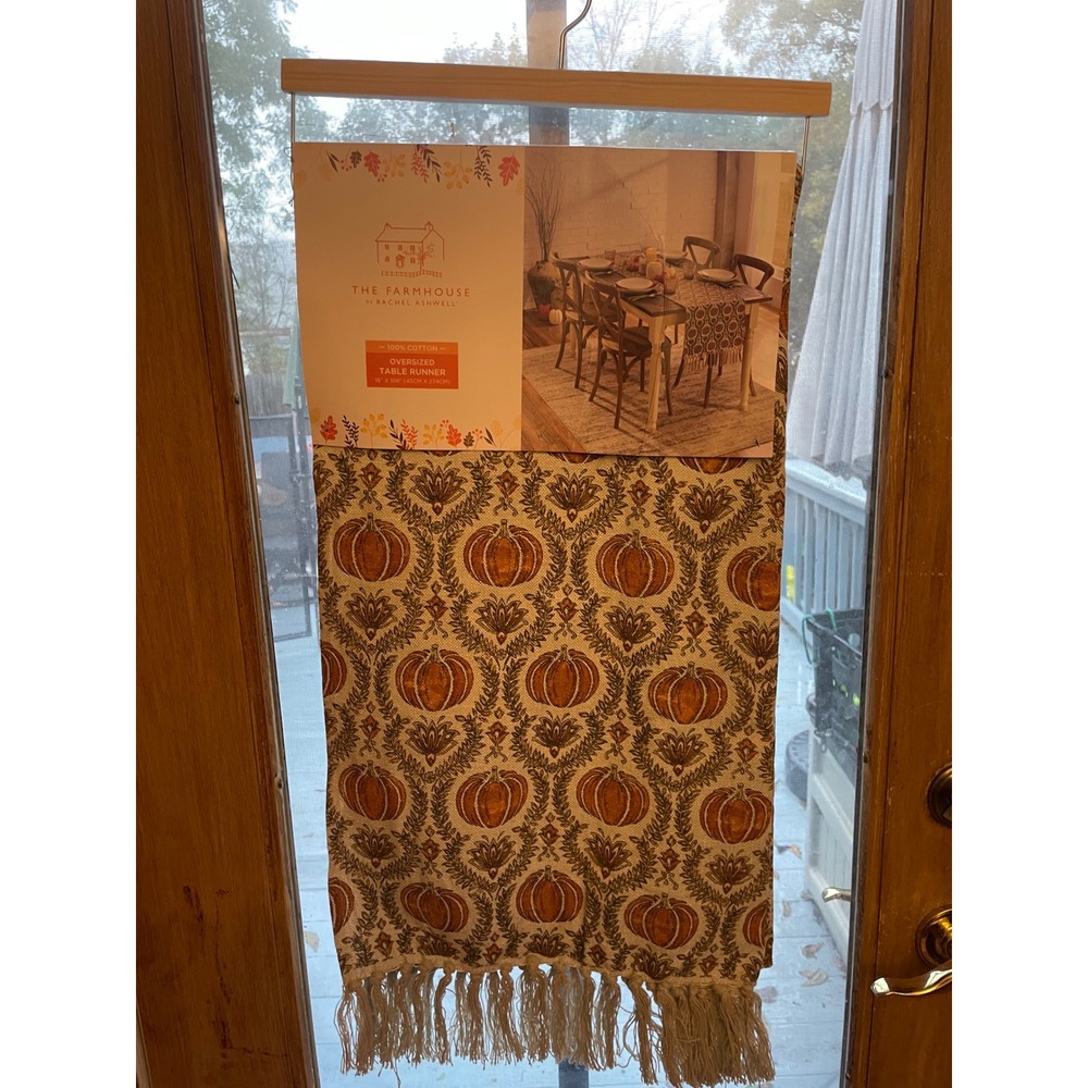 Farmhouse Rachel Ashwell Pumpkin Damask Table Runner Fall Decor 18x108‎